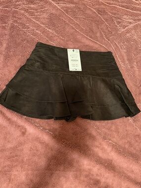 Zara Brown Suede-Look Tiered Mini Skort